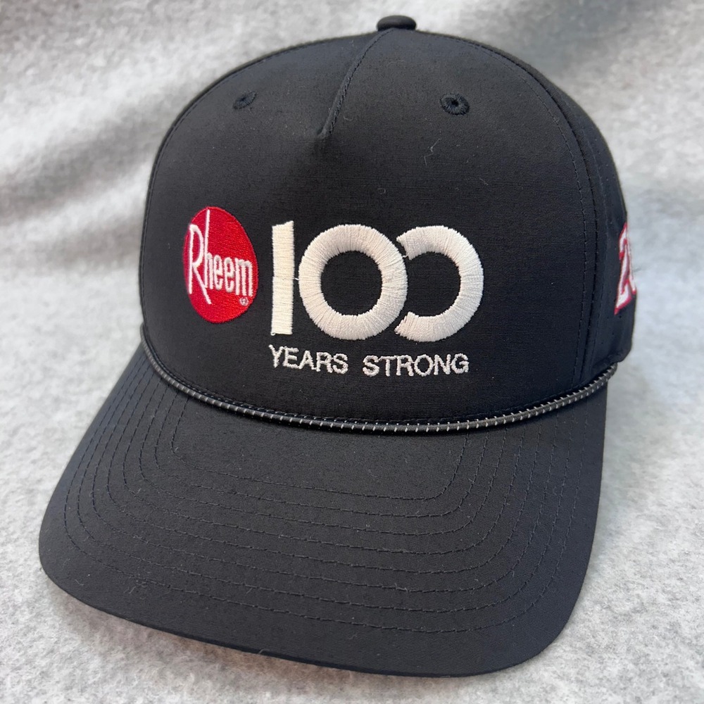 Rheem 100 Years Strong Mens Black Richardson Hat 255 Rope Snapback Racing OSFM